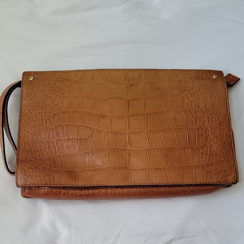 Kate Spade Brown Crocodile Embossed Leather Clutch Bag